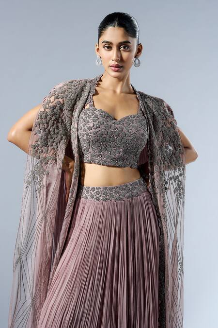 Rishi And Soujit Purple Georgette Cut Work Sweetheart Neck Cutdana Embroidered Lehenga Set Online at Aza Fashions Rishi And Soujit_Purple Georgette Cut Work Sweetheart Neck Cutdana Embroidered Lehenga Set _Online_at_Aza_Fashions