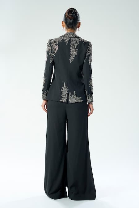 Rishi And Soujit Hand Embroidered Black Pant Set 