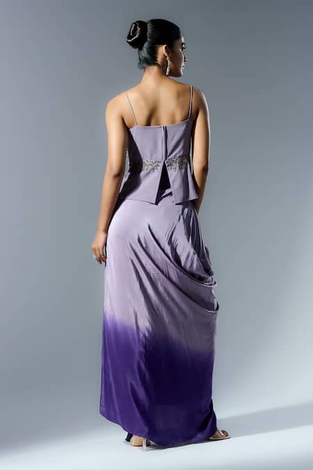 Rishi And Soujit Sequin Embroidered Peplum Top & Draped Skirt 