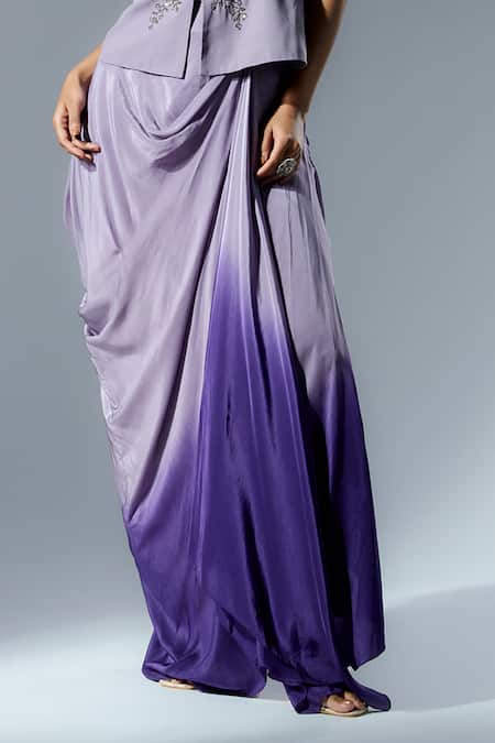 Rishi And Soujit_Purple Georgette Hand Embroidery Chir Straight Sequin Peplum Top And Draped Skirt _Online_at_Aza_Fashions