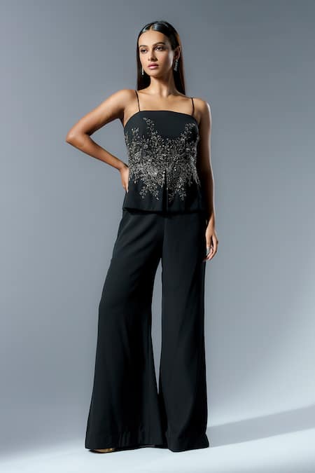 Rishi and Soujit Sequin Embroidered Peplum Top With Pant 