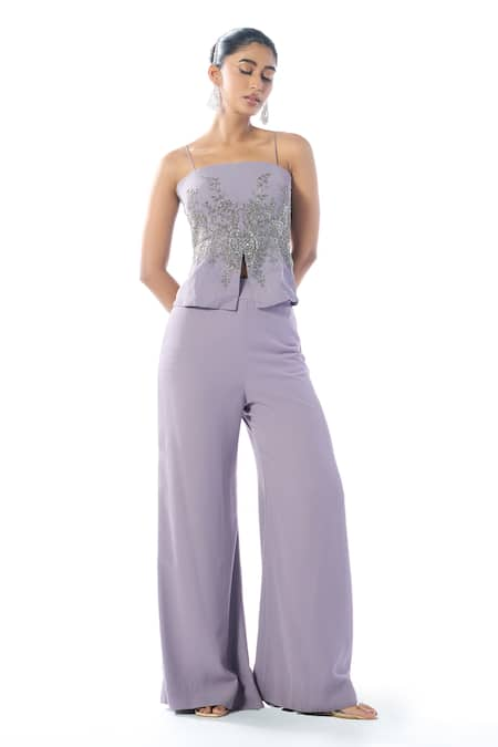 Rishi and Soujit Cutdana Embroidered Peplum Top With Pant 