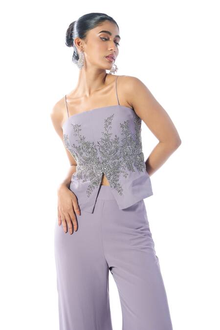 Buy Rishi And Soujit Purple Georgette Hand Embroidery Chir Straight Peplum Cutdana Top And Pant Set Online at Aza Fashions Buy_Rishi And Soujit_Purple Georgette Hand Embroidery Chir Straight Peplum Cutdana Top And Pant Set _Online_at_Aza_Fashions