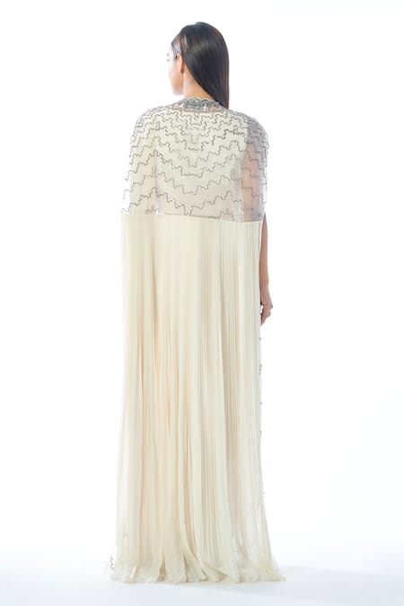 Rishi And Soujit Embroidered Ivory Pre-Draped Saree Set 