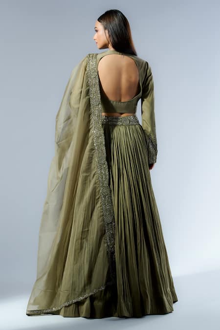 Rishi And Soujit Embroidered Jacket & Pleated Lehenga Set 