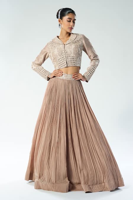 Rishi and Soujit Pleated Lehenga With Cutwork Embroidered Jacket 