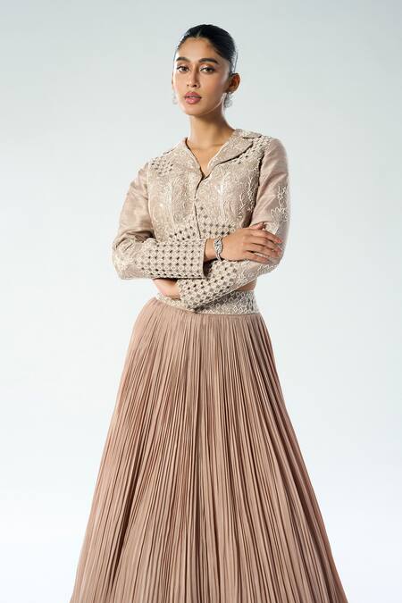 Buy Rishi And Soujit Pink Silk, Organza, Crepe Cut Work, Sequins Pleated Lehenga And Embroidered Jacket Online at Aza Fashions Buy_Rishi And Soujit_Pink Silk, Organza, Crepe Cut Work, Sequins Pleated Lehenga And Embroidered Jacket _Online_at_Aza_Fashions