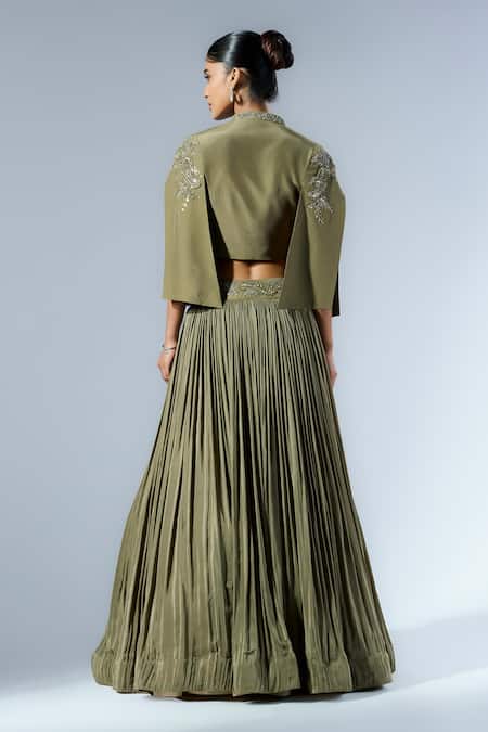 Rishi And Soujit Embroidered Cape Jacket Lehenga Set 