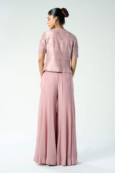 Rishi And Soujit Floral Sequin Embroidered Wrap Tunic Set 