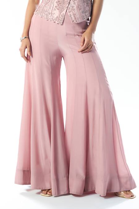 Shop_Rishi And Soujit_Pink Silk, Organza Sequins, Cut Work V-neck Floral Embroidered Wrap Tunic Set _Online_at_Aza_Fashions