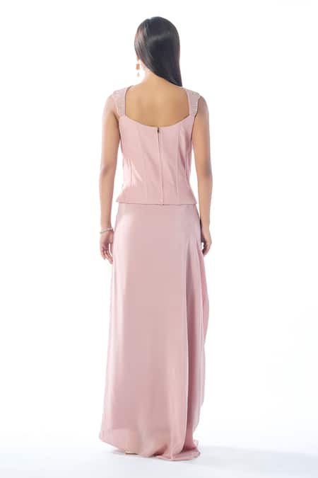 Rishi And Soujit Pink Sequin Embroidered Corset & Draped Skirt 