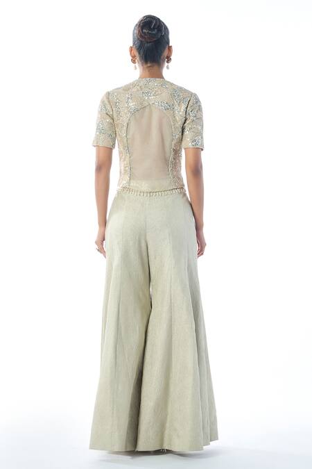 Rishi And Soujit Embroidered Waistcoat Set with Flared Pant 