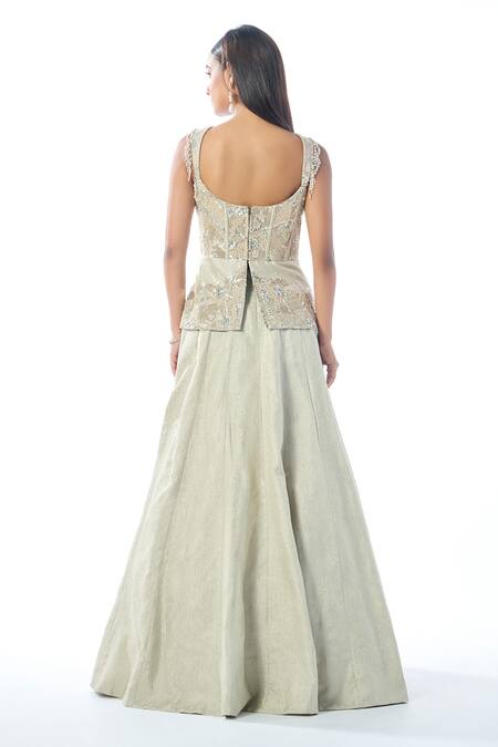 Rishi And Soujit Embroidered Peplum Top & Lehenga Set 