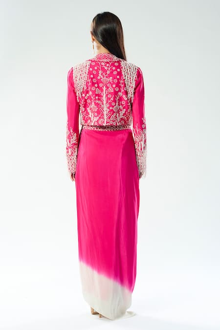 Rishi And Soujit Embroidered Cropped Jacket & Draped Skirt Set 