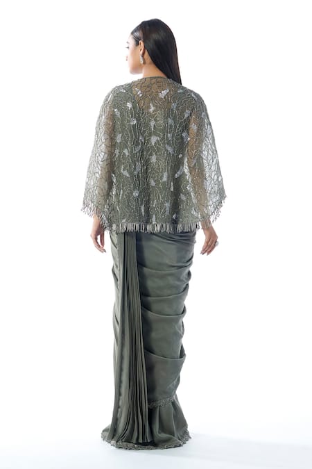 Rishi And Soujit Embroidered Pre-Draped Saree & Cape Set 