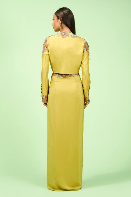 Rishi And Soujit Embroidered Crop Jacket & Draped Skirt Set 