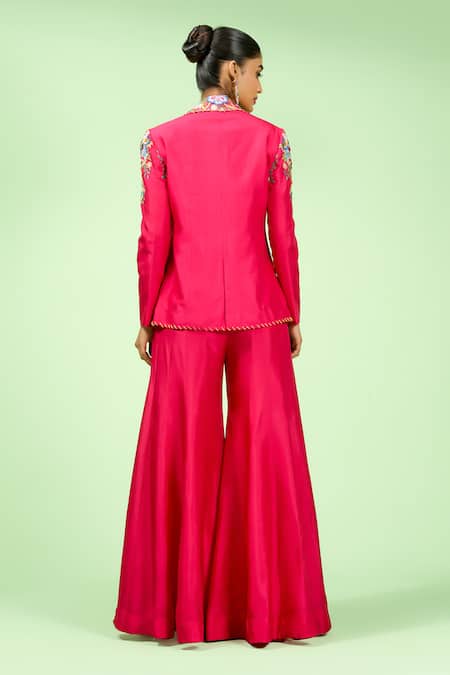 Rishi And Soujit Embroidered Pink Blazer & Pant Set 