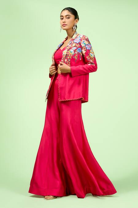 Buy Rishi And Soujit Pink Bamboo, Silk Embroidery, Applique Sweetheart Neck Blazer And Pant Set Online at Aza Fashions Buy_Rishi And Soujit_Pink Bamboo, Silk Embroidery, Applique Sweetheart Neck Blazer And Pant Set _Online_at_Aza_Fashions
