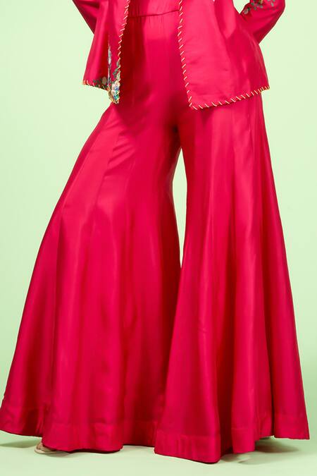 Shop Rishi And Soujit Pink Bamboo, Silk Embroidery, Applique Sweetheart Neck Blazer And Pant Set Online at Aza Fashions Shop_Rishi And Soujit_Pink Bamboo, Silk Embroidery, Applique Sweetheart Neck Blazer And Pant Set _Online_at_Aza_Fashions