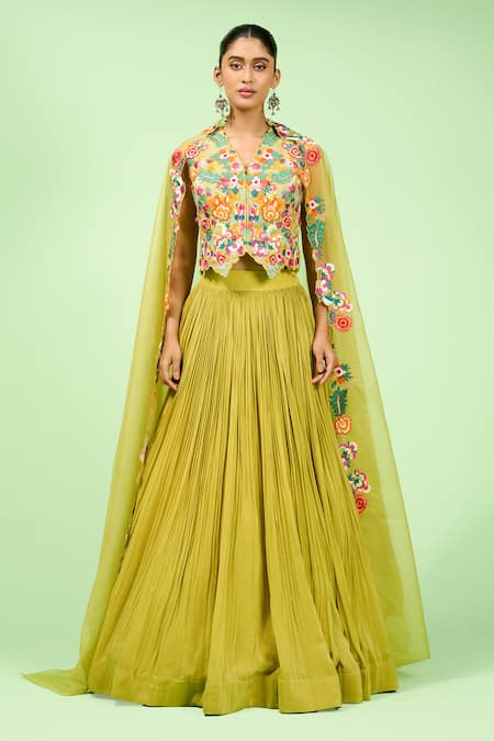 Rishi and Soujit Embroidered Waistcoat & Pleated Lehenga Set 