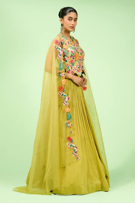 Buy Rishi And Soujit Green Georgette, Organza Embroidery Floral Waistcoat And Pleated Lehenga Set Online at Aza Fashions Buy_Rishi And Soujit_Green Georgette, Organza Embroidery Floral Waistcoat And Pleated Lehenga Set _Online_at_Aza_Fashions