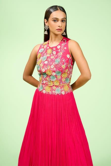 Buy Rishi And Soujit Pink Georgette, Bamboo Applique, Embroidery Round Neck Floral Lehenga Set Online at Aza Fashions Buy_Rishi And Soujit_Pink Georgette, Bamboo Applique, Embroidery Round Neck Floral Lehenga Set _Online_at_Aza_Fashions