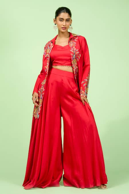 Rishi and Soujit Floral Thread Embroidered Blazer Pant Set 