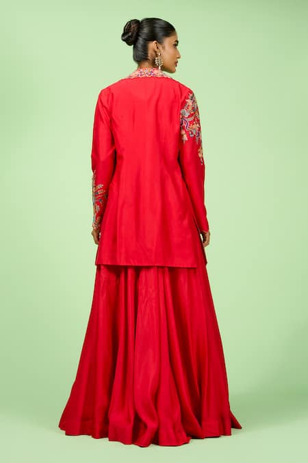 Rishi And Soujit Floral Thread Embroidered Blazer Pant Set 