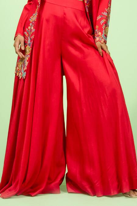 Rishi And Soujit Red Bamboo, Brocade Embroidery Sweetheart Neck Floral Thread Blazer Pant Set Online at Aza Fashions Rishi And Soujit_Red Bamboo, Brocade Embroidery Sweetheart Neck Floral Thread Blazer Pant Set _Online_at_Aza_Fashions