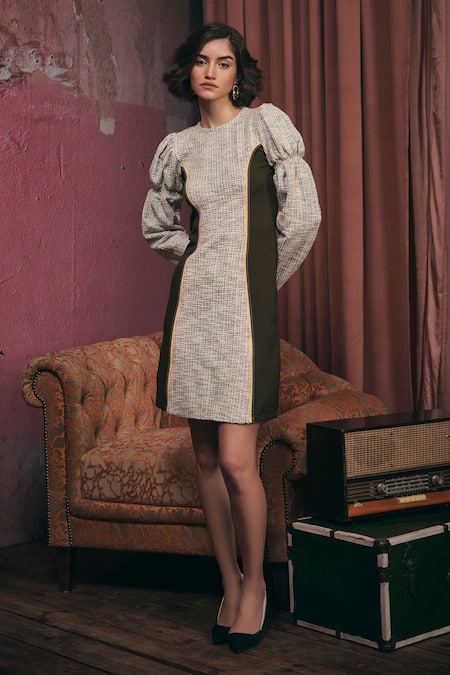 Sunandini Aurora Tweed Panelled Dress 