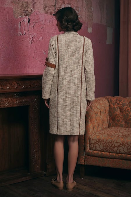 Shop Sunandini Gray Tweed Grey Woven Long Coat at Aza Fashions Shop_Sunandini_Gray Tweed Grey Woven Long Coat _at_Aza_Fashions