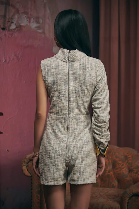 Sunandini Grey Tweed Color Block Playsuit 