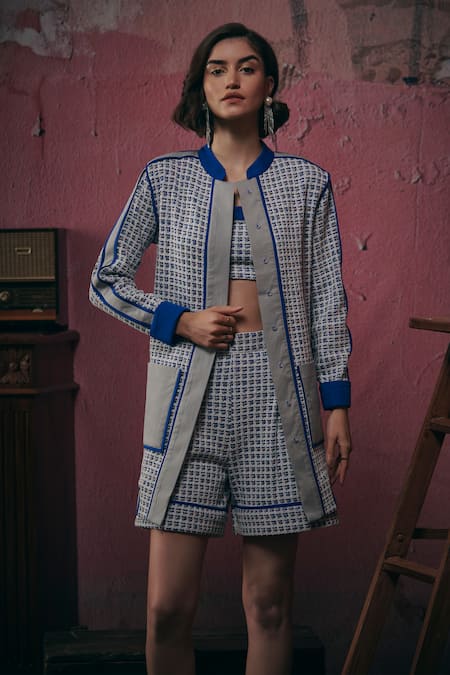 Sunandini Zima Tweed Woven Jacket Shorts Set 