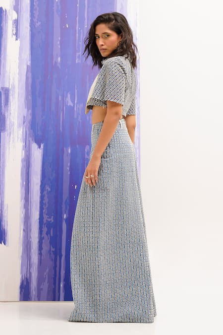 Buy_Sunandini_Blue Denim Cut Work Pant _Online_at_Aza_Fashions