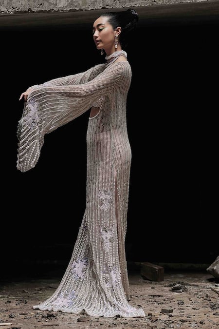 Garima Karwariya Designs Pearl Hand Embroidered Kaftan Pant Set 