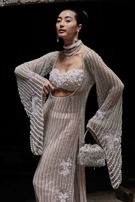 Buy Garima Karwariya Designs Pink Net, Satin Pearls, Rhinestones Sweetheart Hand Embroidered Kaftan Pant Set Online at Aza Fashions Buy_Garima Karwariya Designs_Pink Net, Satin Pearls, Rhinestones Sweetheart Hand Embroidered Kaftan Pant Set _Online_at_Aza_Fashions