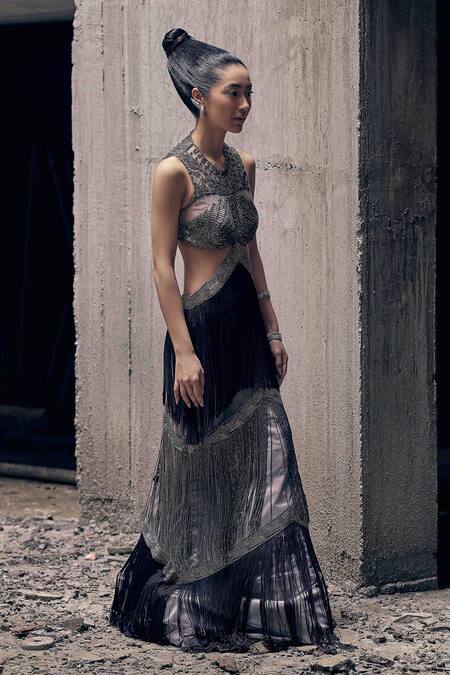 Buy Garima Karwariya Designs Black Cotton Satin, Net Cut Work, Embroidery Round And Grey Cut-out Hand Gown Online at Aza Fashions Buy_Garima Karwariya Designs_Black Cotton Satin, Net Cut Work, Embroidery Round And Grey Cut-out Hand Gown _Online_at_Aza_Fashions