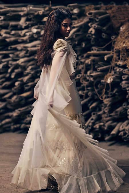 Garima Karwariya Designs Gold Sea Shell Embroidered Sharara Set 