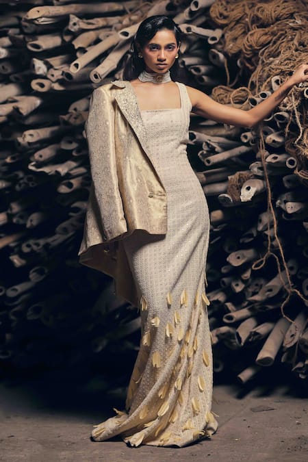Garima Karwariya Designs Gold Sequin Hand Embroidered Gown & Blazer 