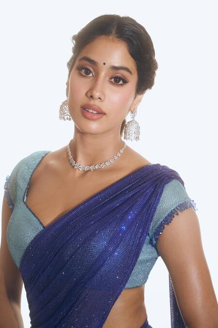 Itrh_Blue Net Crystals, Sequins Sweetheart Neck Ombre Embellished Lehenga Set_Online_at_Aza_Fashions