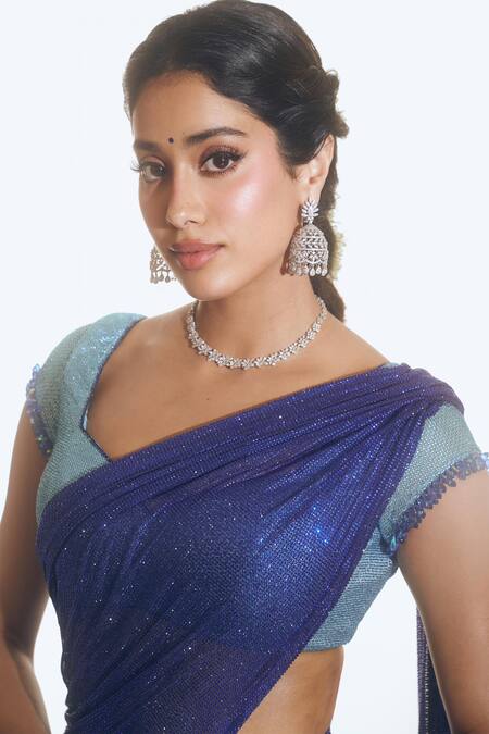 Shop_Itrh_Blue Net Crystals, Sequins Sweetheart Neck Ombre Embellished Lehenga Set_Online_at_Aza_Fashions