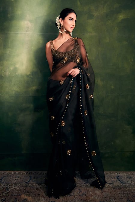 Itrh Organza Ghungroo Embroidered Saree With Blouse 