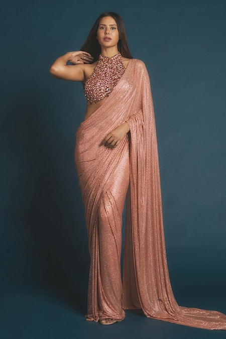 Itrh Scarab Serenity Embellished Pre-Draped Saree With Blouse 