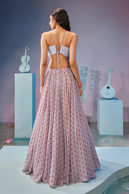 Mukta Sabharwal Geometric Print Cut-Out Anarkali Gown 