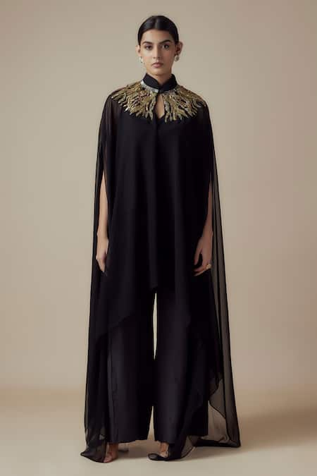 Yoshita Couture Black Sequin Embroidered Kaftan Set 