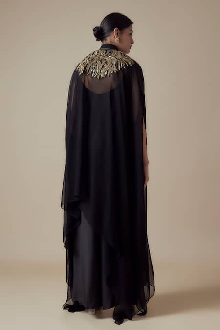 Yoshita Couture Black Sequin Embroidered Kaftan Set 