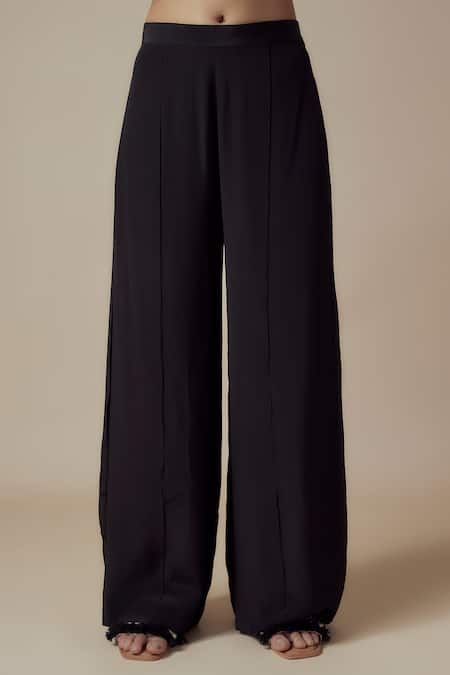 Buy_Yoshita Couture_Black Georgette Tassels Split V-neck Mirror Embroidered Kaftan Set _Online_at_Aza_Fashions