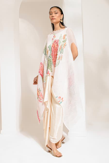 Shop Preeti Mehta Ivory Lurex, Viscose Pearls, Embroidery Round Floral Embellished Kaftan Set Online at Aza Fashions Shop_Preeti Mehta_Ivory Lurex, Viscose Pearls, Embroidery Round Floral Embellished Kaftan Set _Online_at_Aza_Fashions