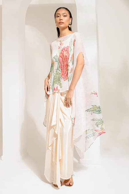 Preeti Mehta Ivory Lurex, Viscose Pearls, Embroidery Round Floral Embellished Kaftan Set at Aza Fashions Preeti Mehta_Ivory Lurex, Viscose Pearls, Embroidery Round Floral Embellished Kaftan Set _at_Aza_Fashions