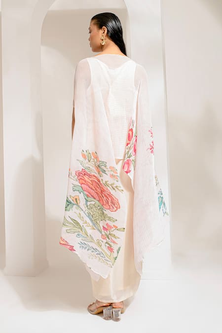 Shop Preeti Mehta Ivory Lurex, Viscose Pearls, Embroidery Round Floral Embellished Kaftan Set at Aza Fashions Shop_Preeti Mehta_Ivory Lurex, Viscose Pearls, Embroidery Round Floral Embellished Kaftan Set _at_Aza_Fashions